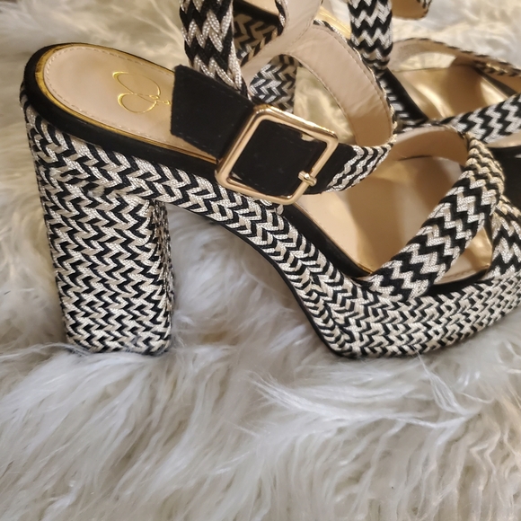 Jessica Simpson Zigzag Black and White Platform Heels Size 10 - Picture 6 of 8